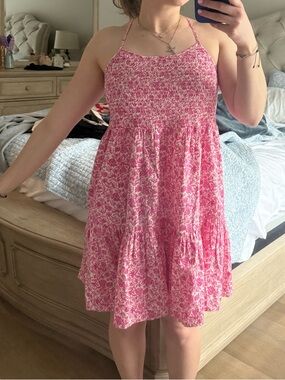 GAP Poplin Mini Dress - Pink and White Floral with Pockets